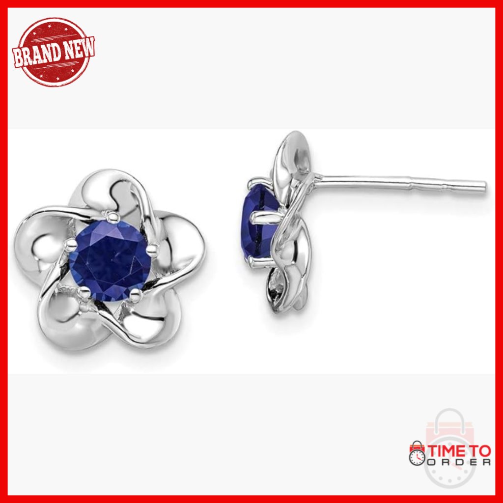 Sterling Silver Lab Created Sapphire Stud Earrings 15mm X 9mm